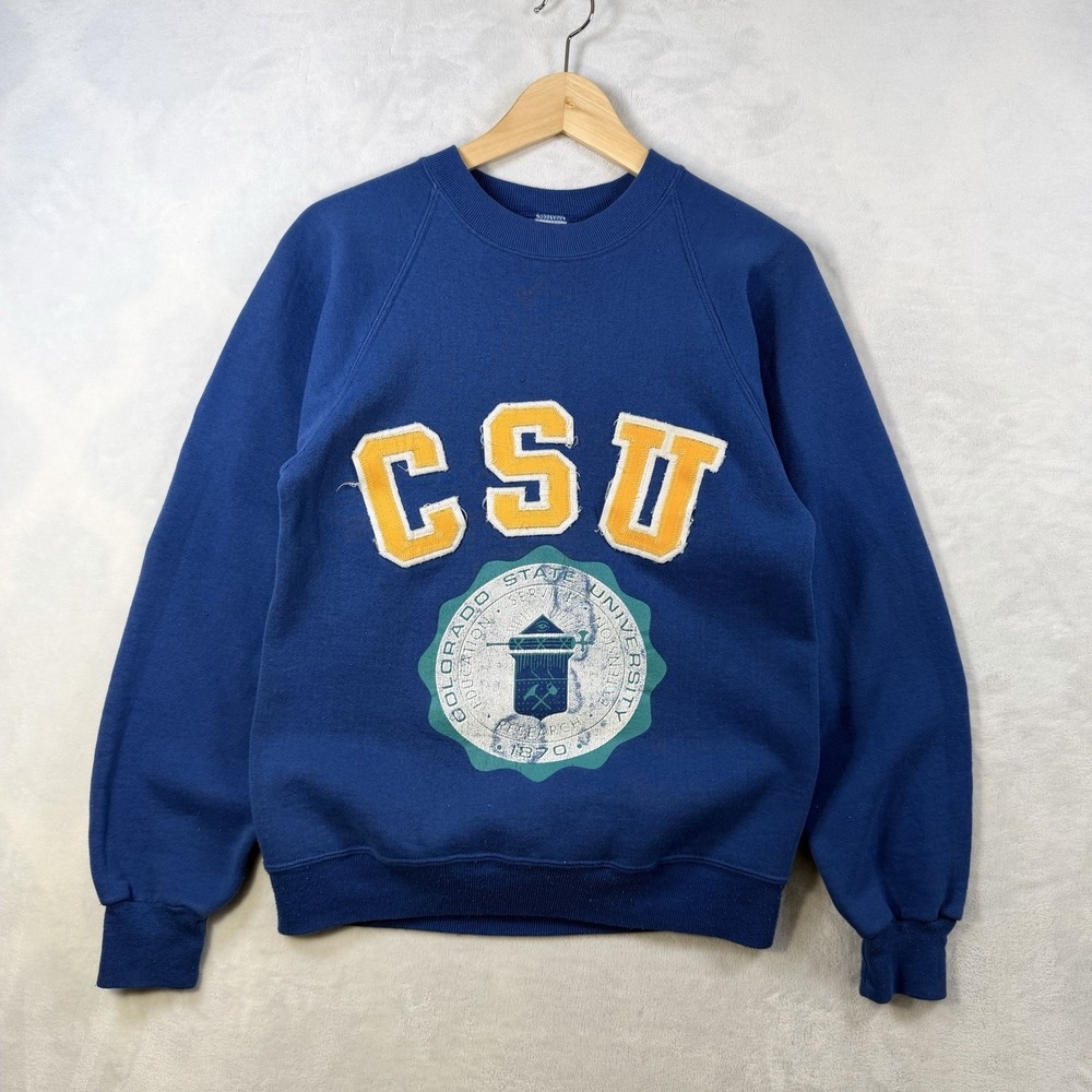 Vintage 80s Colorado State-University Patches Logo Crewneck Sweatshirt Size S